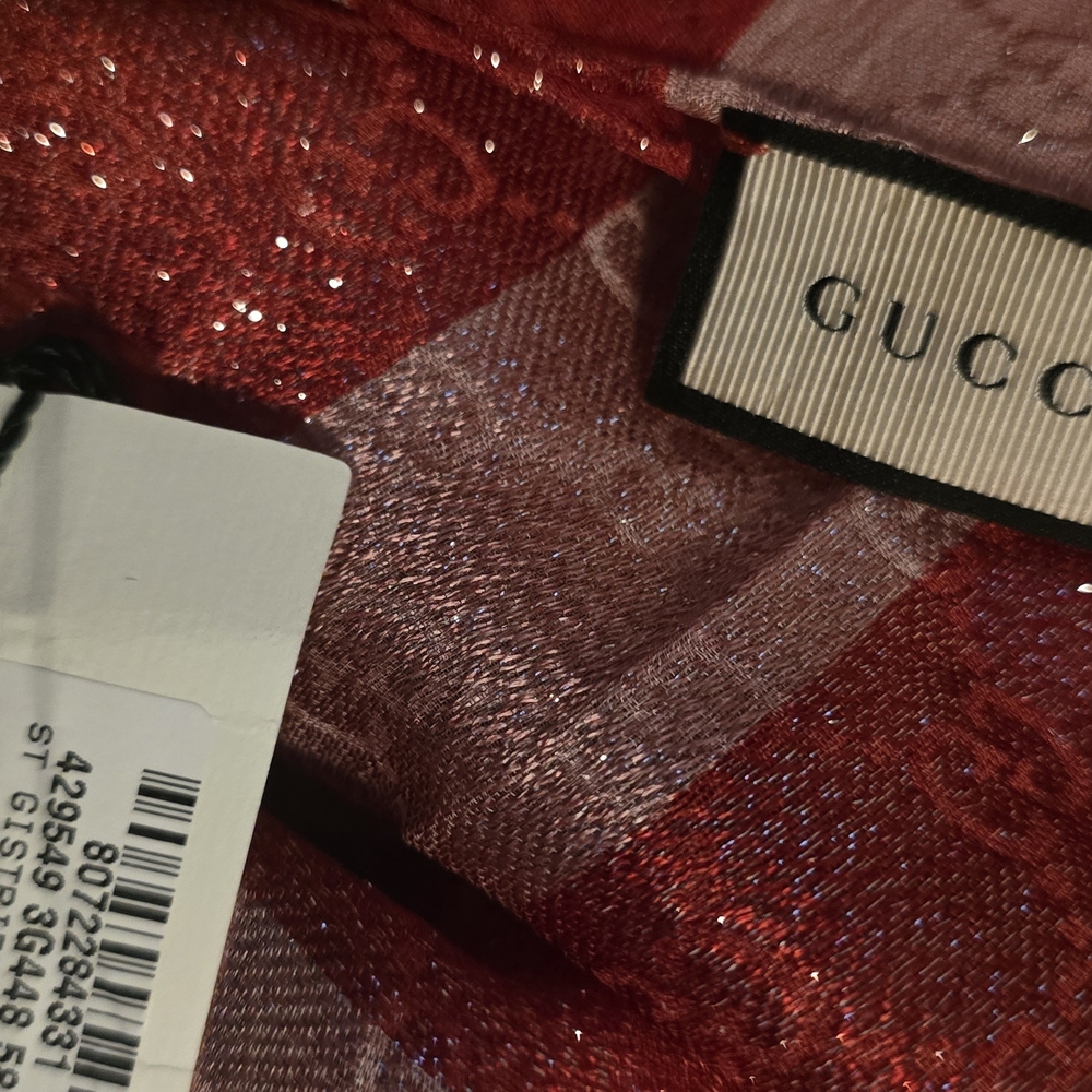 GUCCI PINK and RED ST GSTRIPES GG 70 x 180 UNISEX new - Picture 10 of 10